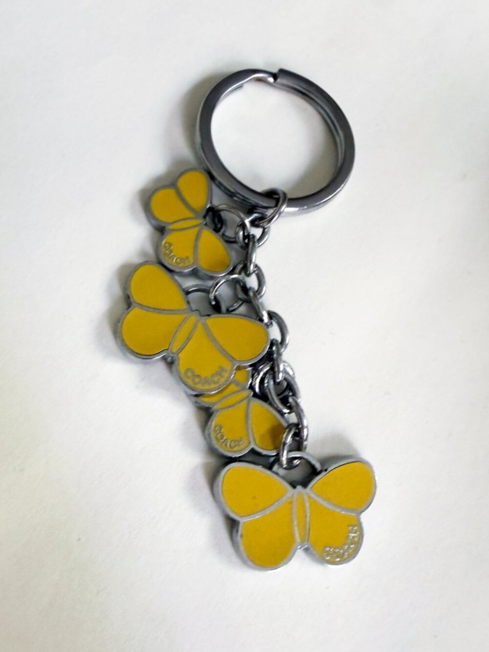 COACH Vintage Yellow Butterfly Silver Metal Charm Keychain Key Fob Keyring 2000s